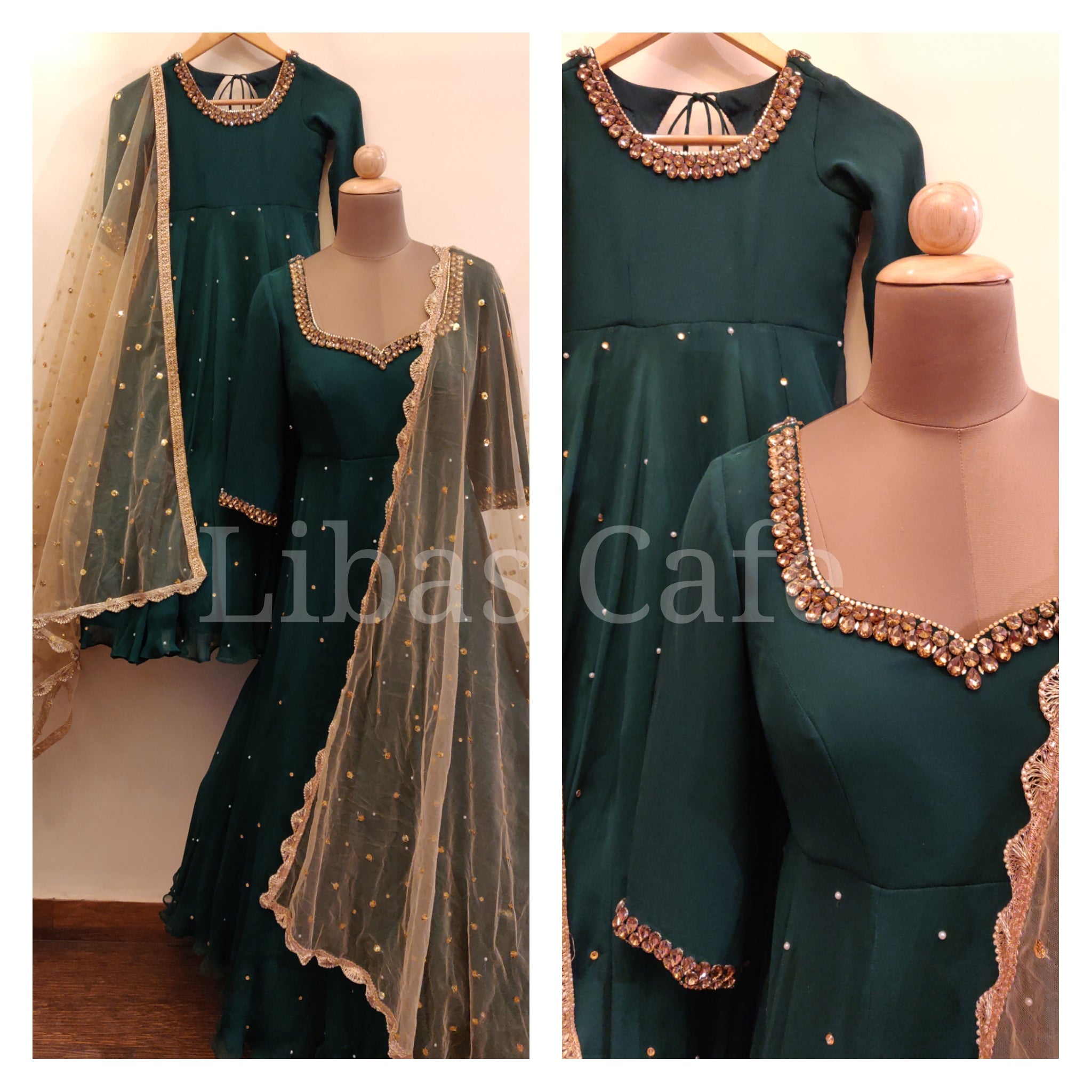 Bottle Green Anarkali Suit Mother-daughter Combo